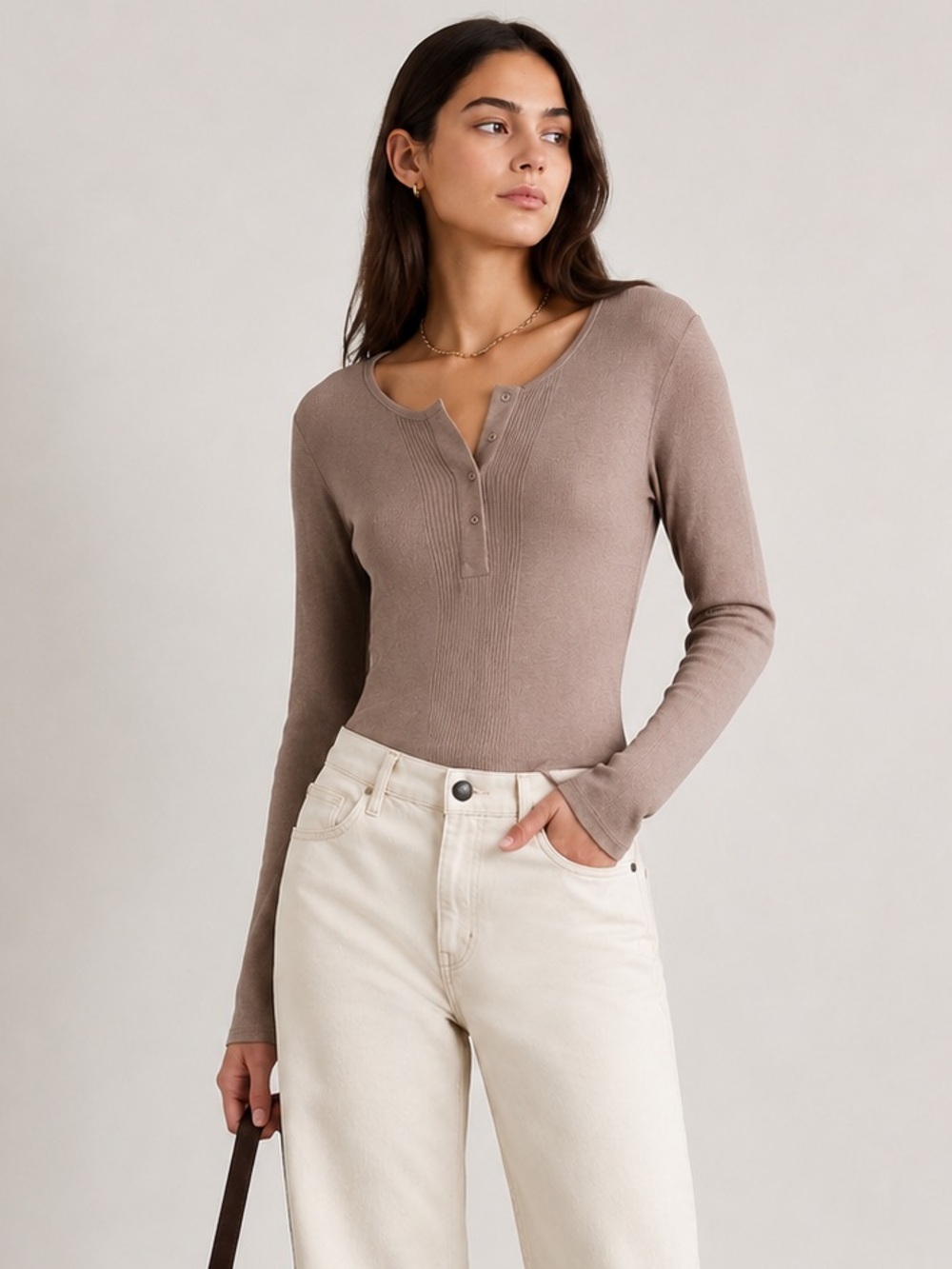 NWT Loulou Studio Arro Ribbed Henley Bodysuit Sz L
